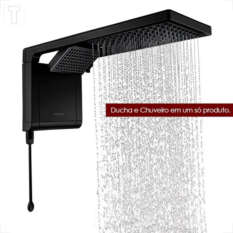 Chuveiro Elétrico Eletrônico 220/127V 7800w Preto e Cromado Quadrado Acqua Duo Ultra
