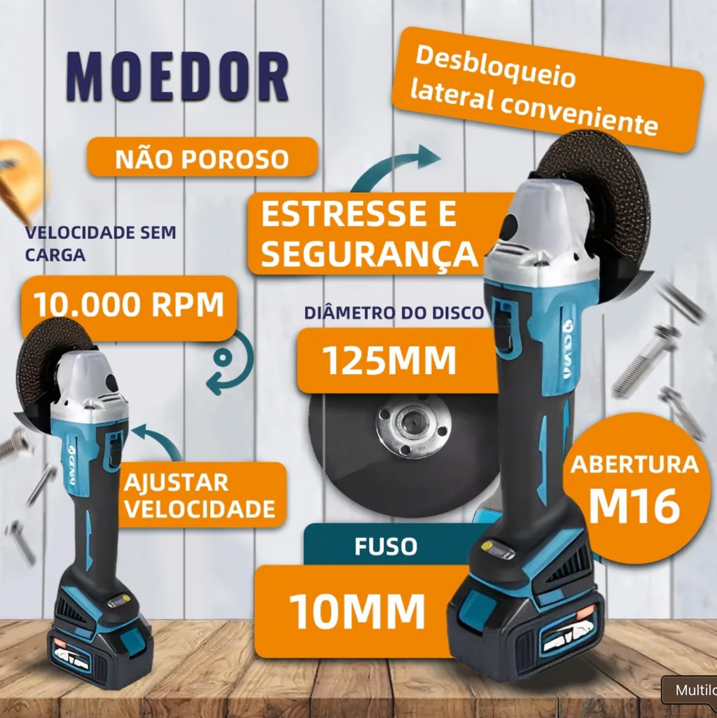 (1 ANO DE GARANTIA) Kit de ferramentas 4 em 1 Furadeira, Chave de fenda/Chave de impacto/Amolador/Martelo 2 baterias de 21 V Caixa - GENAI