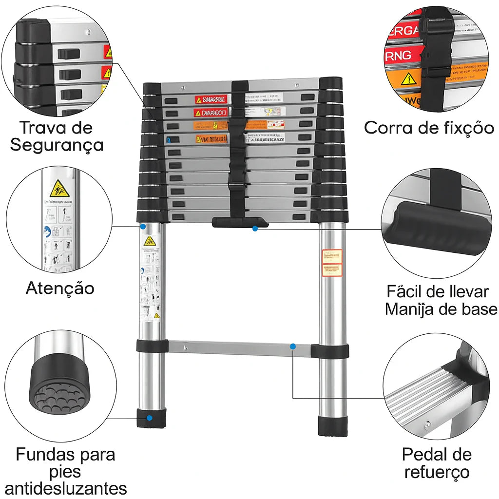 Escada Telescópica Profissional 9 Metros – Alumínio Reforçado com Trava de Segurança