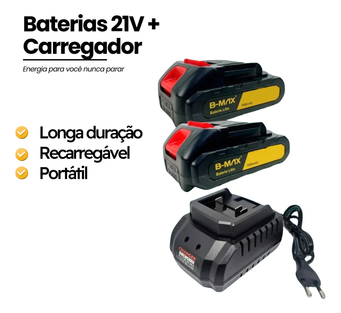 Kit 6 Ferramentas Profissionais 21V a Bateria com 2 Baterias + Maleta Organizadora