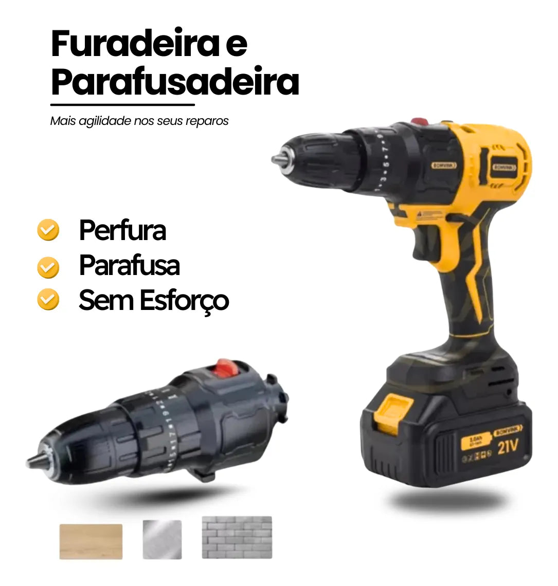 Kit 6 Ferramentas Profissionais 21V a Bateria com 2 Baterias + Maleta Organizadora