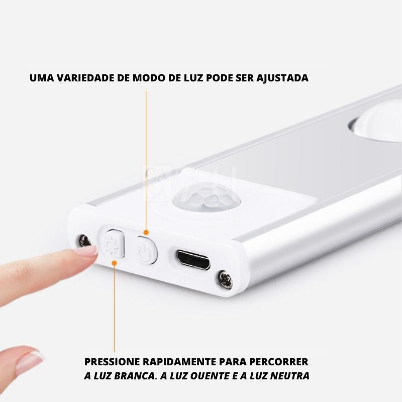 Luminária LED Fina  Com Sensor de Presença Recarregável