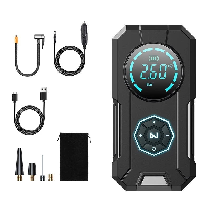 Mini Compressor de Ar Digital Portátil - USB Recarregável - Calibrador de Pneu Profissional