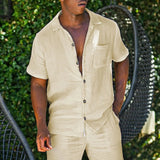 Conjunto de Linho Masculino Cáqui