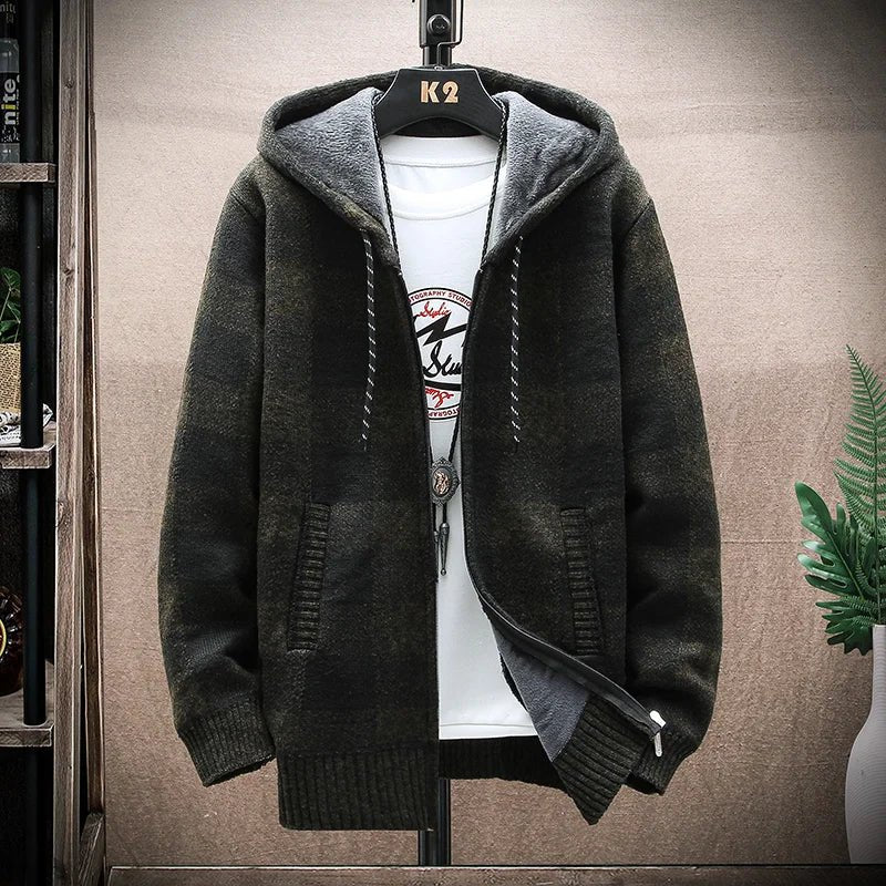 Blusa Masculina Xadrez com Zíper e Capuz